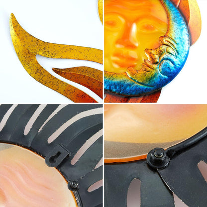 Metal Sun Wall Decor Outdoor Garden Fence Art Sun Moon Wall Art Hanging Lndoor Living Room Yard Home Wall Sculpture