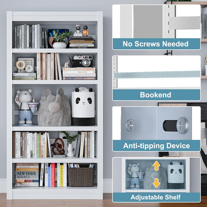 Bookshelf, 5-Tier Sturdy Bookcase, Adjustable Book Shelf, Large Capacity per Shelf, Modern Book Shelf for Living Room, Home Office, Garage, Ideal for Home Organization & Stylish Upgrades