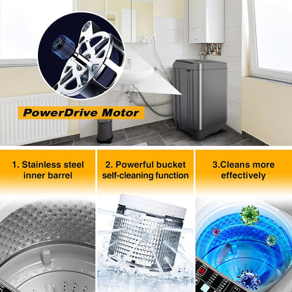 Portable Washing Machine 2.3 Cu. Ft. Full-Automatic Compact Washer Machine for Apartment, 10 Wash Program Small Portable Washer for Dorm, Apartment, RV, Home, Silver