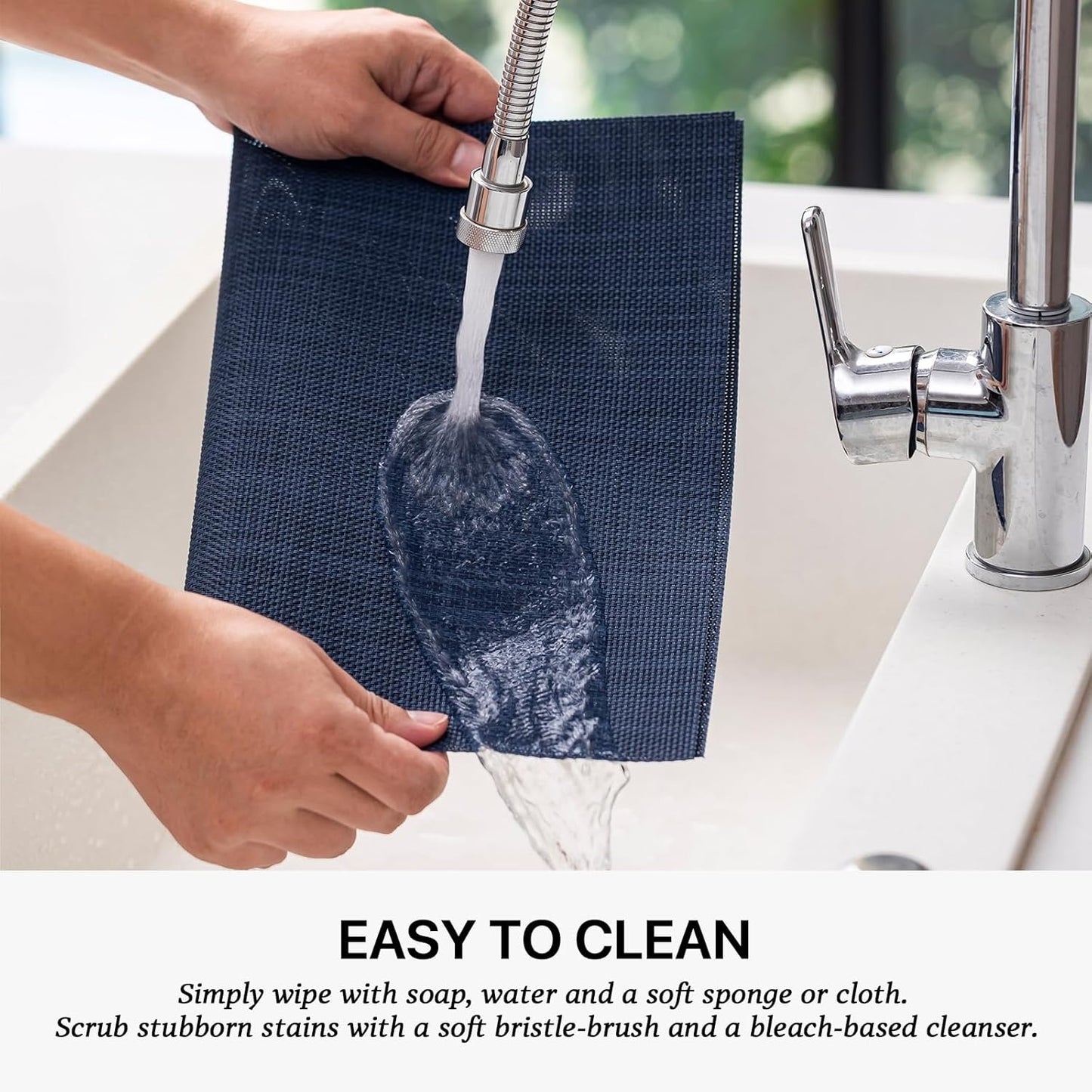 LEXMORE Placemats Set of 8 Vinyl/Plastic Woven Place Mats for Kitchen Table Indoor/Outdoor Washable Placemat Wipeable Dining Table Mats(Navy Blue)