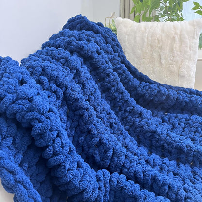 Chunky Knit Blanket Throw 40"x60", Chenille Throw Blankets, Handmade Warm & Cozy Blanket Couch Bed Home Decor, Soft Breathable Fleece Banket, Christmas for Couch Bed Sofa Best Gift (Navy Blue)