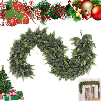 6 Ft Artificial Cedar Garlands – Real Touch Winter Greenery, Realistic Artificial Cedar Tree Christmas Pine Garland Decorations for Table Mantle Wall Indoor Fireplace Holiday Party (6ft, 1)