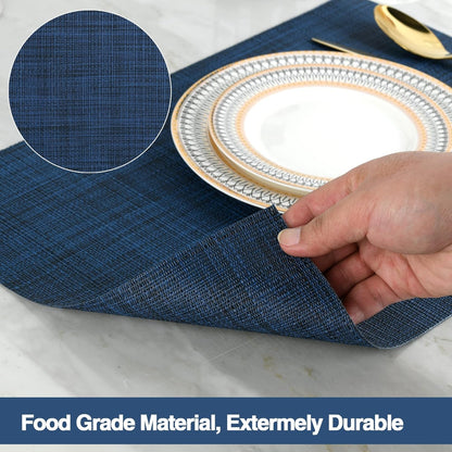 Navy Blue Placemats Set of 4 - Easy Clean Washable Vinyl Placemats - Wipeable Heat Resistant Table Mats for Dining Table - 17x12 Inch (Navy Blue, 4)