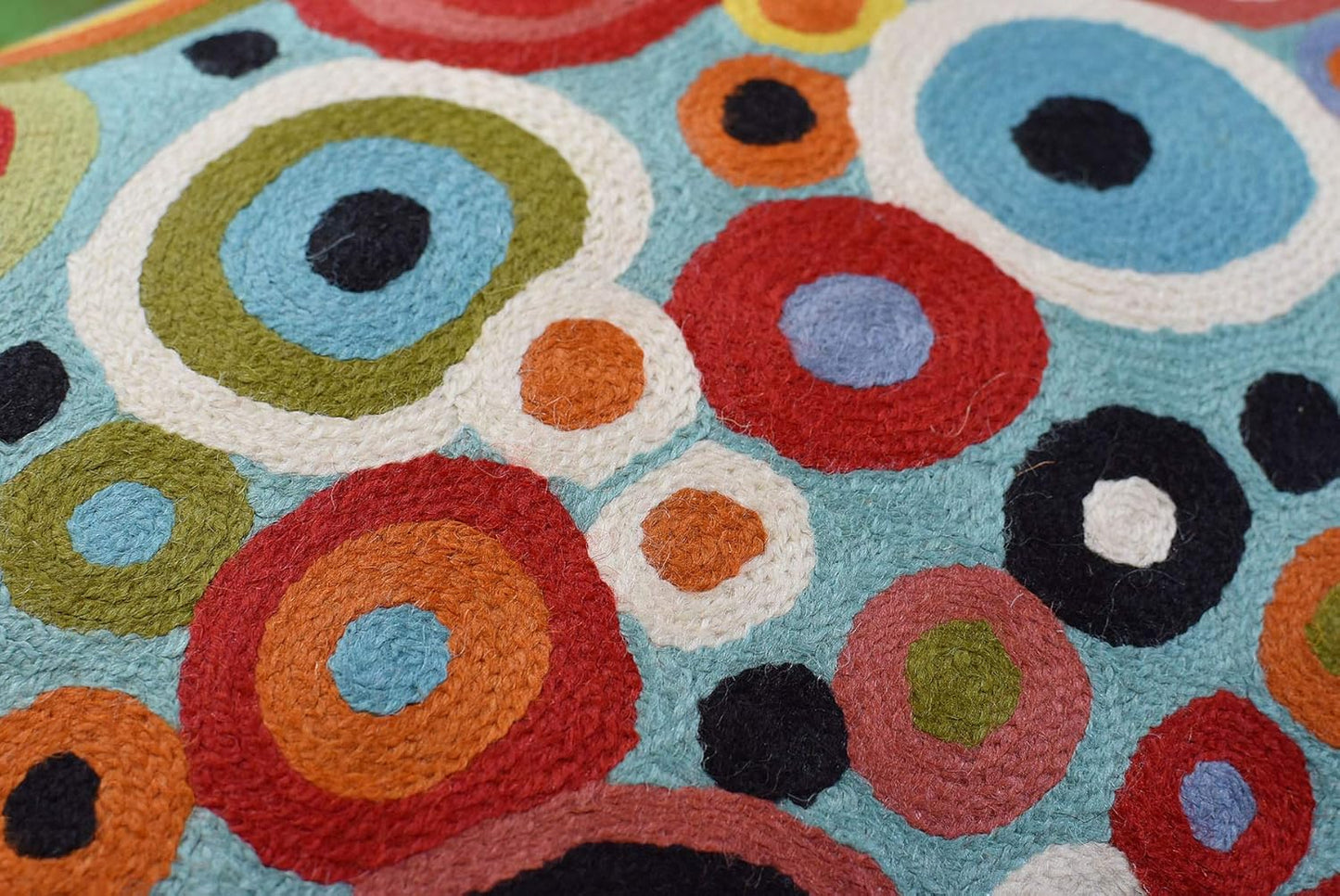 Lumbar Polka Dots Pillow Cover Turquoise Contemporary Decorative Pillowcase Blue Modern Outdoor Chair Cushion Couch Boho Cushions Hand Embroidered Cushions Wool Size - 14x20