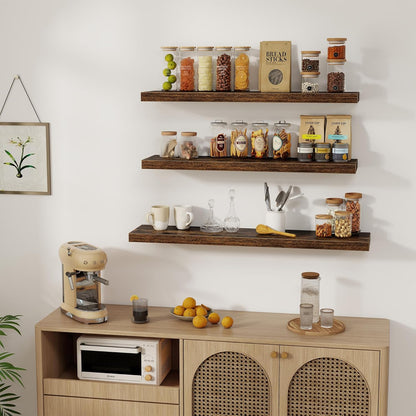 Fun Memories 36 x 8 Inch Floating Shelves for Wall, Farmhouse Bathroom Shelves Set of 2, Wood Wall Shelves 36 Inch Long, 36 x 8 x 1.4 Inch, Rustic Brown