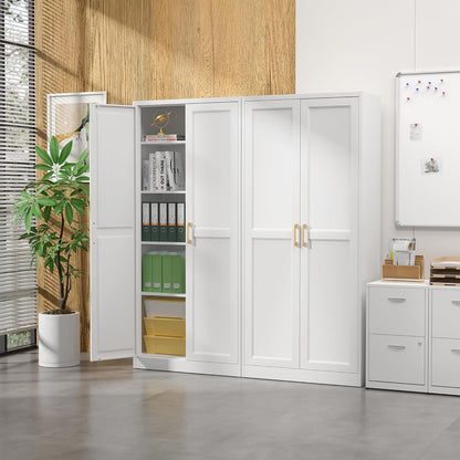 Kitchen Pantry Cabinet,71”White Metal Pantry Storage Cabinet with Doors and 4 Adjustable Shelves,Kitchen Cabinet with 2 Gold Handles,Tall Cabinet for Livingroom,Pantry, Bathroom,Kitchen