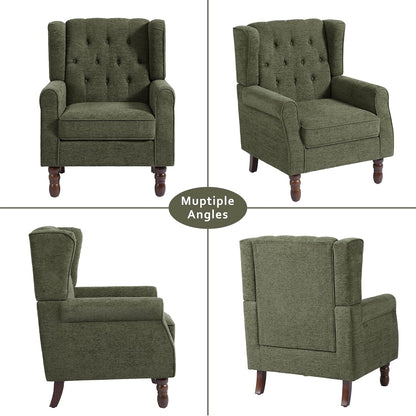 Lumibee High Back Accent Chair,Upholstered Wingback Armchair with Solid Wood Legs for Small Spaces,Comfy Single Sofa Chair for Living Room,Bedroom,Office-Green