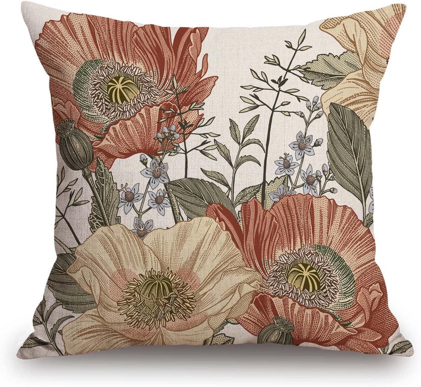 TSSOHU Vintage Flowers Pillow Cover Rustic Cotton Linen Decorative Square Throw Pillow Cover 18x18 Inch for Sofa Couch Decoration