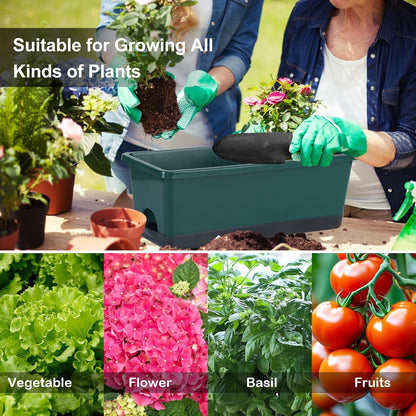 Window Box Planter 8 Pcs, 17 Inches Rectangle Flower Pots with Drainage Holes and Trays, Vegetable Planters for Windowsill Patio Garden Balcony Home Porch Yard Indoor Outdoor (Dark Green)