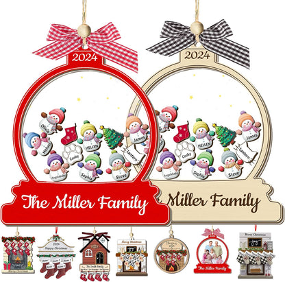 Personalized Christmas Ornaments with Names Snowman Custom Family Ornament Customized Xmas Tree Hanging Wood Decoration Gift Snow Globe