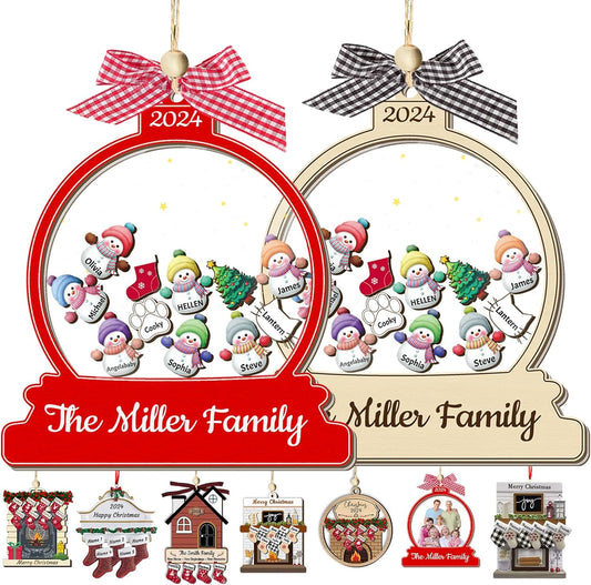 Personalized Christmas Ornaments with Names Snowman Custom Family Ornament Customized Xmas Tree Hanging Wood Decoration Gift Snow Globe