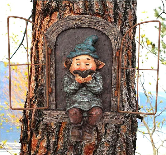 Whimsical Fairy Garden Gnome Statue, Tree Faces Decor Outdoor -5.9 Inch, Funny Garden Tree