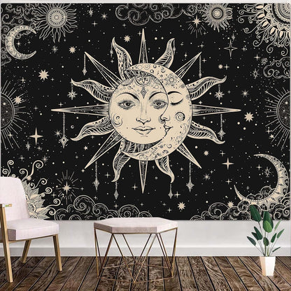 Lunerfex Sun and Moon Tapestry Mandala Wall Tapestry, Vintage Tapestries for Bedroom Ceiling Tapestries Wall Hanging for Bedroom Living Room Decor Sun-2 70"x90"