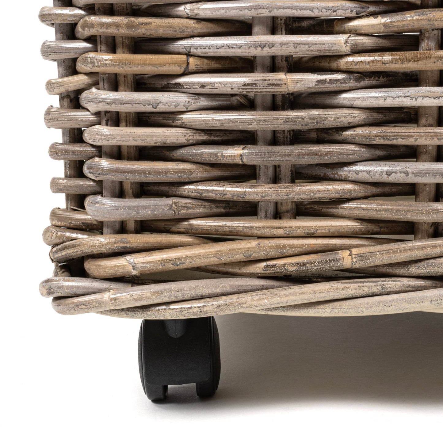 happimess Yael Coastal Hand-Woven Rattan Basket with Wheels, Kubu Gray