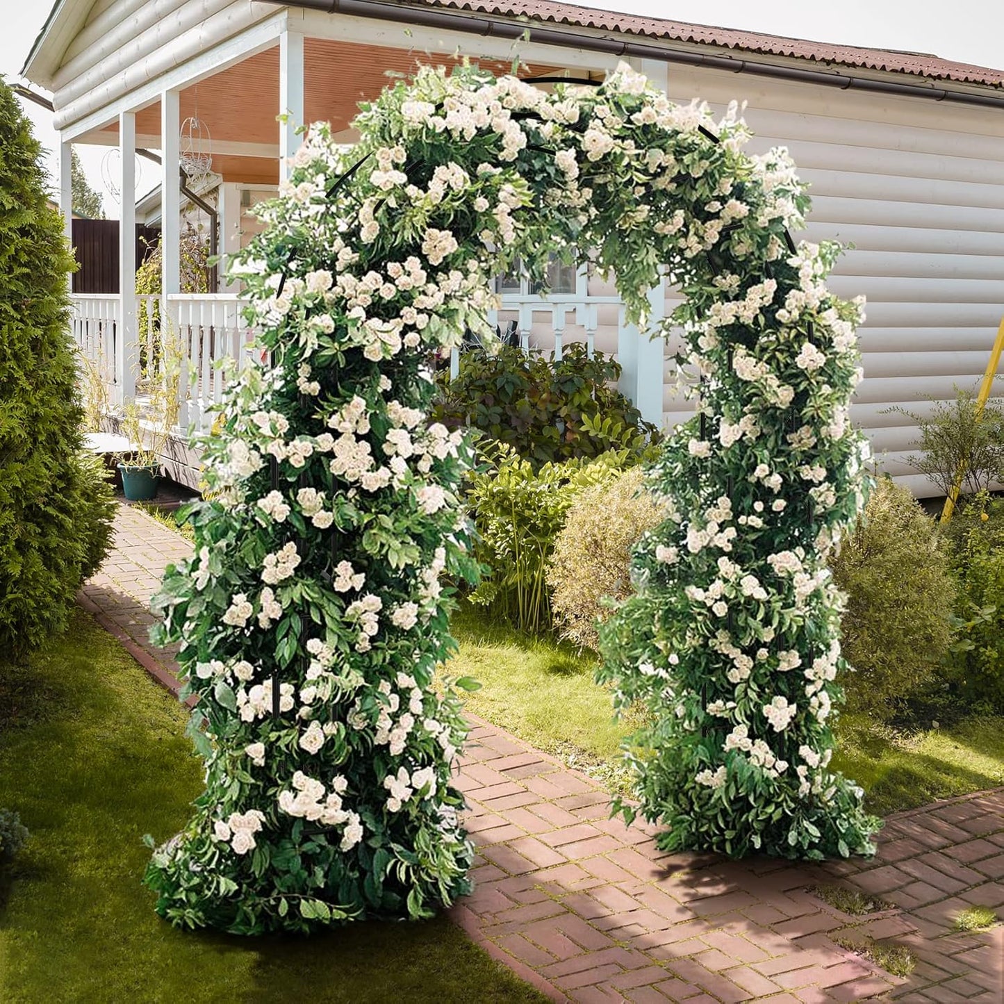 VINGLI Garden Arbor, Arch Archway for Wedding Ceremony Party, Steel Garden Trellis for Plant Climbing, Christmas Garden Decorations Pergola for Garden, Backyard, Lawn (Black, 52.2x22.8x83.9in)