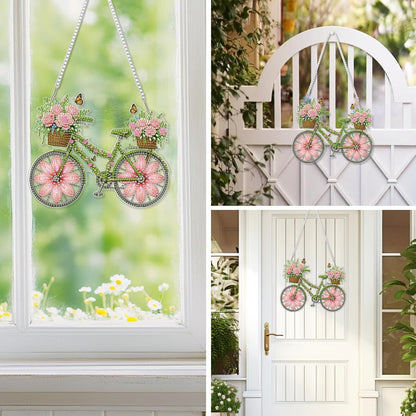 EOBROMD Diamond Hanging Art Kits for Adults, Bike Flower Suncatcher Diamond Art Painting, DIY Special Shaped Rhinestone Kits for Adults, Window Pendants Home Garden Wall Hanging Ornament