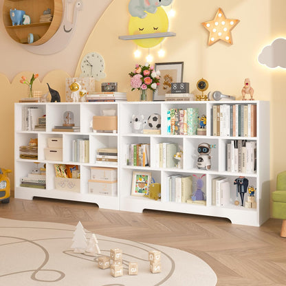 Book Shelf, 10 Cubes Storage Organizer, 3-Tier Open Shelf Wooden Bookcase, Freestanding White Bookshelf Cube Shelf for Bedroom, Living Room, Home Office