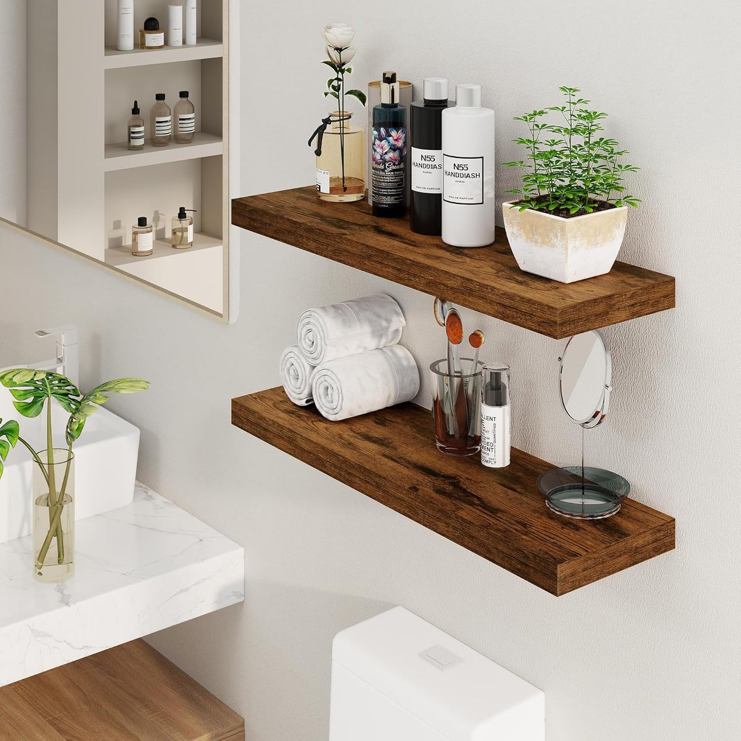 Floating Shelves 36 Inch Long, Deep Floating Shelf for Wall, 36 x 8 Floating Shelves Set of 2, 8 Inch Deep Wall Shelves for Living Room, Kitchen, Bedroom, Large Storage Shelves, Rustic Brown