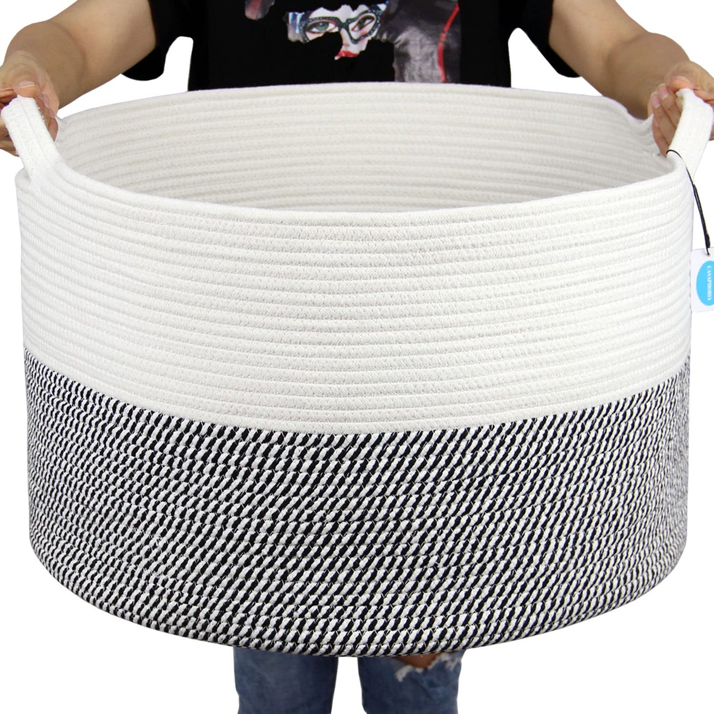Casaphoria XXXLarge Cotton Rope Basket for Living Room - Woven Storage Basket with Handle for