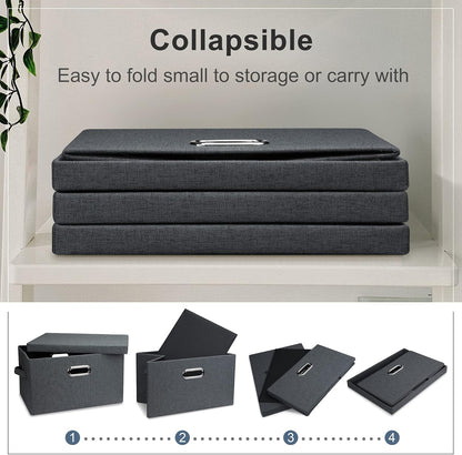 Medium 15" 21 Quart Collapsible Stackable Storage Bins with Lids, 5 Packs Dark Gray Foldable Fabric Closet Storage Boxes with Lids, Lidded Heavy-duty Linen Baskets(15x11x8)