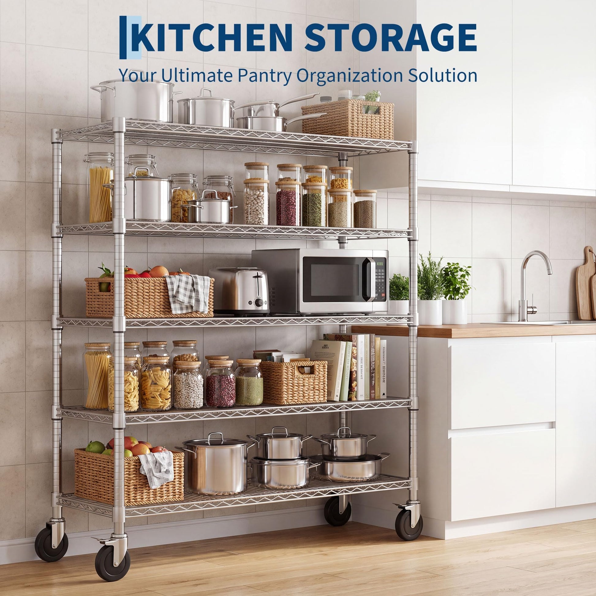 Garvee 82"H Storage Shelves with Wheels, NSF Wire Shelving Rack for Kitchen