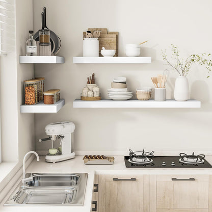 White Floating Shelves for Wall, 36 Inch X 12 Deep Shelves for Room Wall Mounted，2" Thick Heavy Duty Holds 65lbs Floating Shelf for Bedroom Bathroom Kitchen Laundry Room, Set of 2