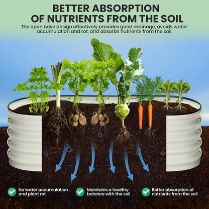 2 Pcs 6x3x2ft Oval Raised Garden Bed, Galvanized Raised Beds,Open-Ended Base Metal Raised Planter Beds,Garden Bed Outdoor,Planter Raised Boxes for Vegetables, Flowers,Tool-Free Asse,White