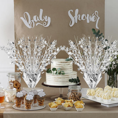 Crowye 18 Pieces Metallic Foil Spray Centerpiece Party Star Table Decoration Burst Metallic Table Centerpieces for Birthday Party Season Holiday(Silver)