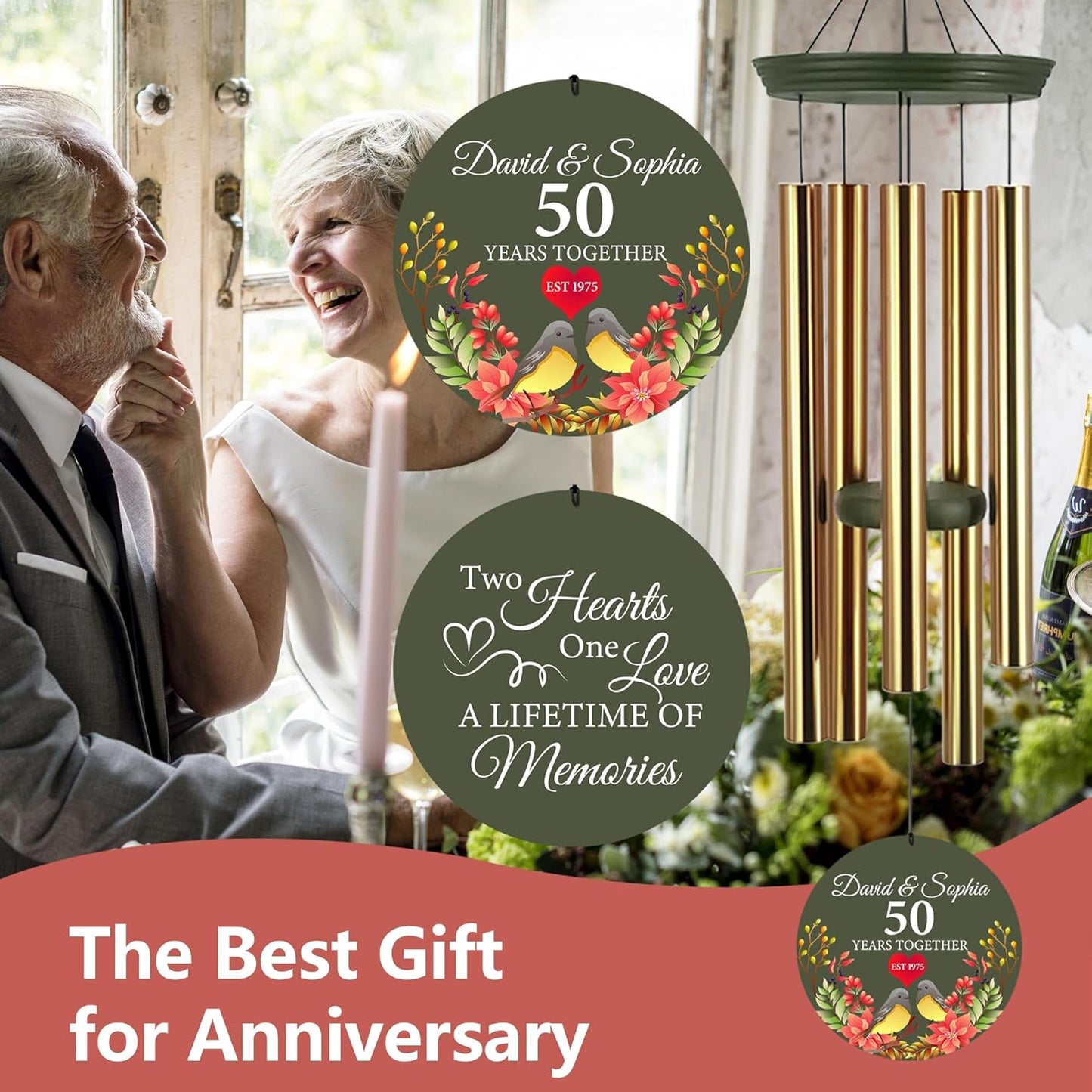 ASTARIN 50th Anniversary Wind Chimes Personalized, 30"/36" Deep Tone Wind Chimes for Wife Husband Parents, Romantic Souvenirs for Men Women Couple