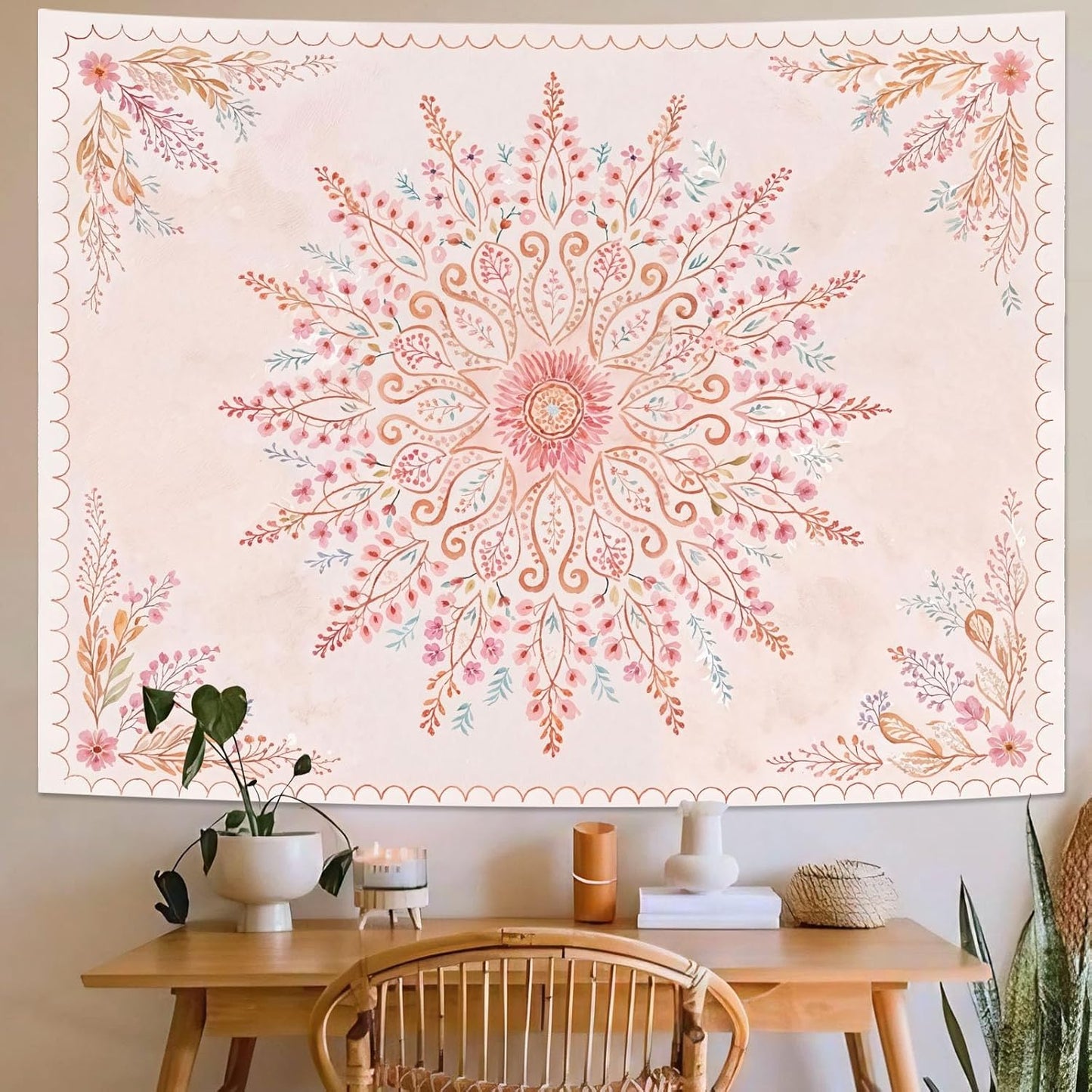 Lunerfex Floral Mandala Tapestry Boho Tapestry for Bedroom Pink Tapestries Wall Hanging Living Room Wall Art and Home Decor 70x90