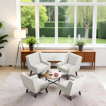 HUIMO Accent Chairs Set of 4, Upholstered Button Tufted Armchair, Linen Fabric Sofa Chairs for Bedroom, Living Room, Mid Century Modern Comfy Reading Chair (4, Beige)