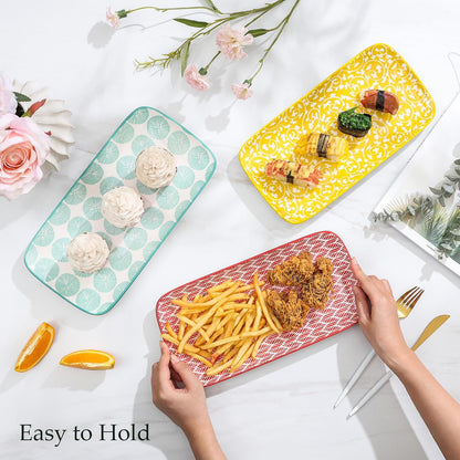 Selamica Ceramic Rectangular Serving Platters Set of 4, 12 Inch Serving Trays/Dishes for Party Entertaining, Rectangular Dinner Plates for Appetizer Salad Dessert Sushi, Assorted Colors