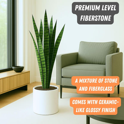 Fox & Fern 10 Inch Plant Pot with Drainage Plug — Premium Lightweight Fiberstone Glossy White Planter; Indoor & Outdoor Planter; 10 Inch Pots for Plants; Weather Resistant & UV Resistant