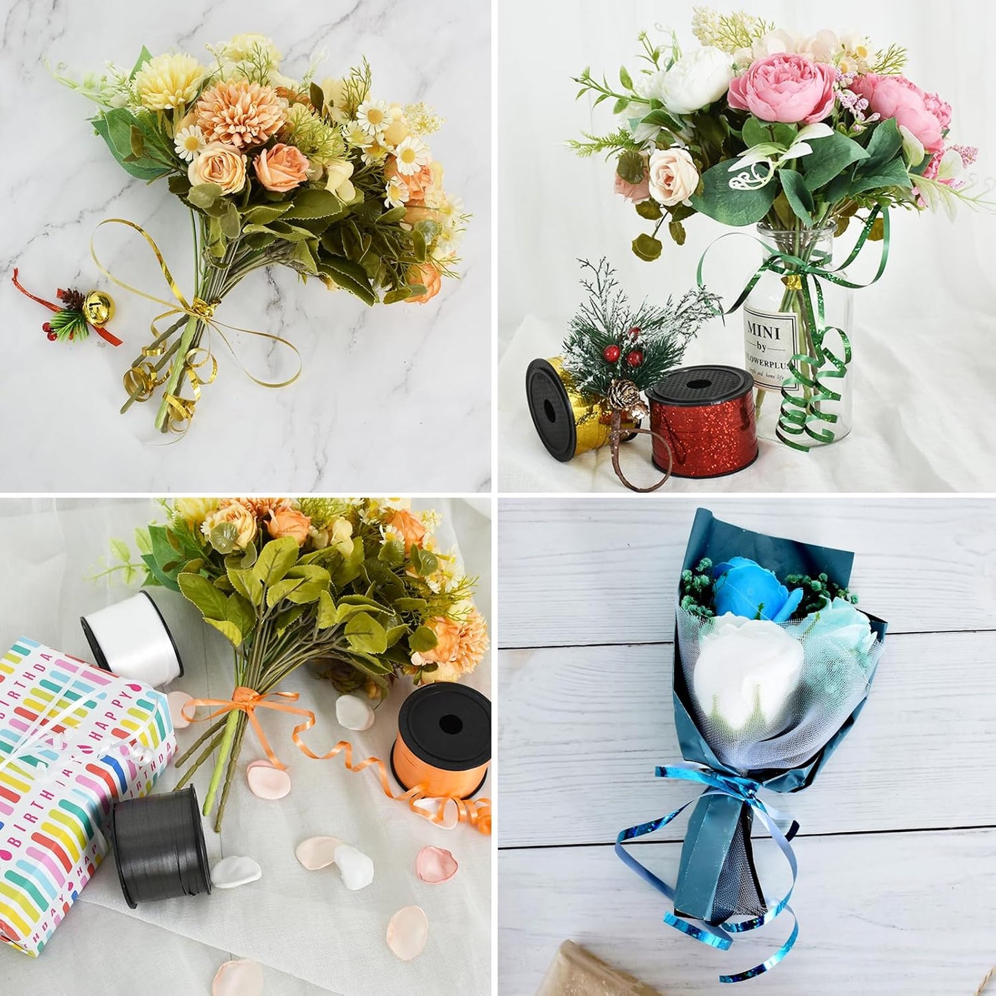 BEISHIDA 3 Pack 100 Yards Gold Silver Black Curling Crimped Glitter Ribbon Balloon String Shiny Metallic Gift Wrapping Ribbon Birthday Party Festival Art Craft Decor Florist Flowers Decoration