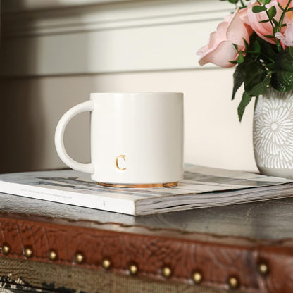 COLLECTIVE HOME - Monogram Ceramic Mugs, 15 oz Golden Initial Coffee Cups, Elegant Alphabet Tea Mugs, Elegant Personalized Mug with Gift Box, Luxurious Cups for Office and Home (c)