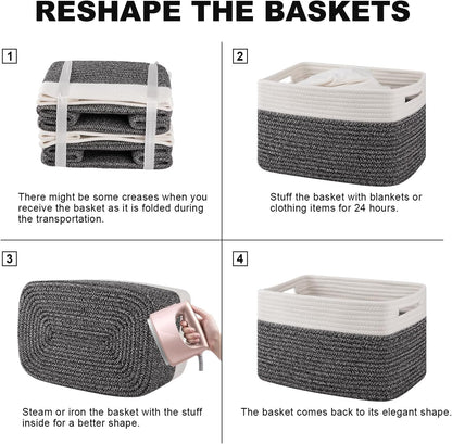 4 Pack Storage Baskets for Organizing, Woven Baskets for Shelves - Perfect for Toys, Books, Towels, and Clothes, Durable Gift Basket Bins Toy Storage, 13''Lx9''Wx7.8''H, Black & White
