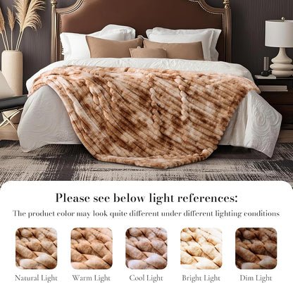 Amélie Home Faux Fur Throw Blanket for Couch, Cozy Fuzzy Fluffy Fur Luxurious Soft Striped Plush Gift Blankets for Family Sofa Chair Bed Living Room Bedroom, 55"x70", Tie-dye Khaki