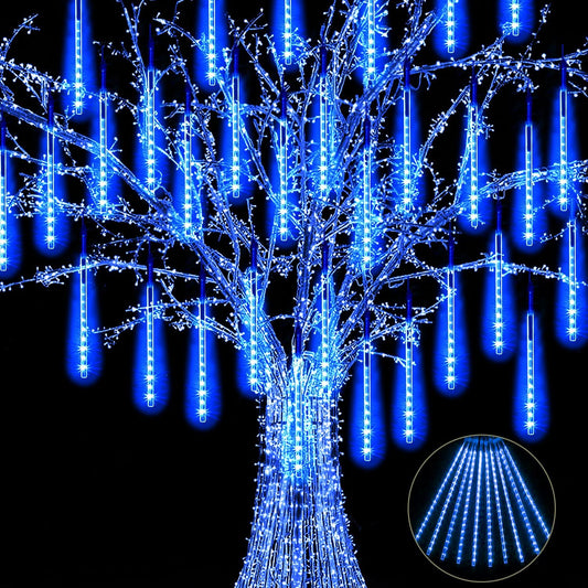 Christmas Lights Meteor Shower Rain Lights, 10 Tube 12 inch 240 LEDs Icicle Lights Outdoor Raindrop Lights for Xmas Halloween Wedding Party Tree Holiday Decoration, Blue