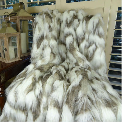 Ivory Faux Fur Oversized Blanket & Bedspread - Tibet Fox Fur - Ivory Beige Luxury Faux Fur - Throw Blanket - Luxury Soft Faux Fur, Handmade in USA, 16445