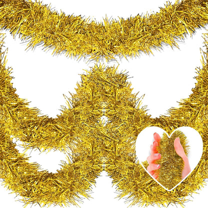 50 Feet Christmas Tinsel Garland, Metallic Twist Wall Hanging Backdrop for Parade Floats, Christmas Eve, New Year Party Decorations (Gold, 2in x 50ft)