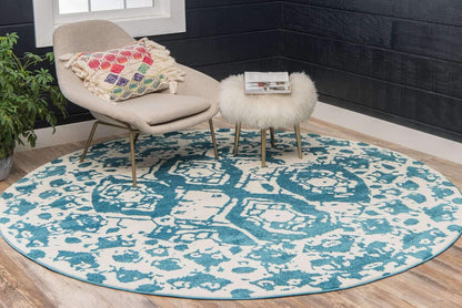Unique Loom Rosso Collection Vintage Traditional Distressed Blue Round Rug (3' 3 x 3' 3)