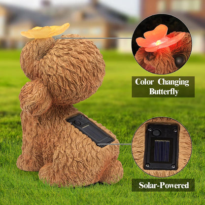 Dog Statues Outdoor Decor, Solar Lights Outdoor Statue Garden Decorations Solar Dog Ornaments for Patio, Lawn, Yard Art Decoration, Housewarming Garden Gift