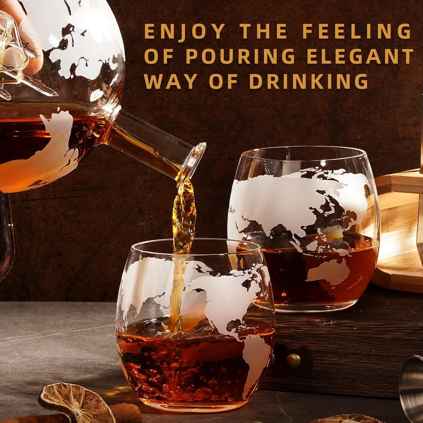 Gifts for Men Dad Husband Christmas, Whiskey Globr Decanter Set with 4 Etched Globe Glasses, Unique Anniversary Birthday Gifts for Brother Boyfriend, Cool Stocking Stuffers Bourbon Whikey Gifts