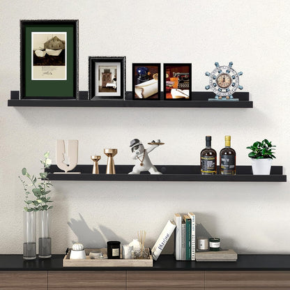 AZSKY Picture Ledge Shelf, Floating Shelves Set of 2, 48 Inches Picture Shelves for Wall with Ledge, Long Shelf Wall Mounted for Living Room Bedroom Decor Books Photo Frames - Black