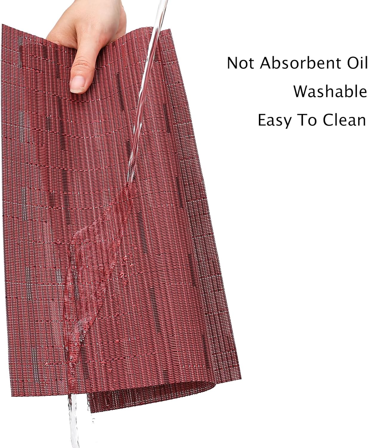 Myir JUN Placemats Set of 4, Vinyl Woven Placemats Place Mats Indoor Set of 4 Washable Table Mats Non-Slip Place mats for Dining Table (Red, Set of 4)