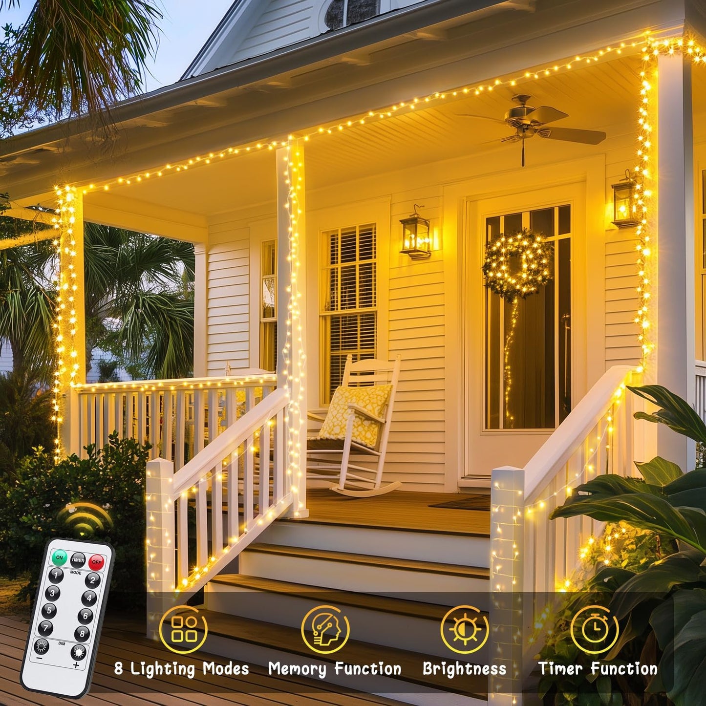 JMEXSUSS 2 Pack Battery Operated String Lights with Remote, Total 66ft 200 LED Battery Christmas Lights Outdoor Indoor, Twinkle Light for Christmas Tree Bedroom Porch Garland Yard Decor (Warm White)
