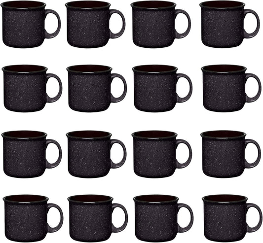 Set of 16 Ceramic Campfire Mugs – 15 Oz, Black – Coffee & Tea Cups for Home, Work, Travel, Camping