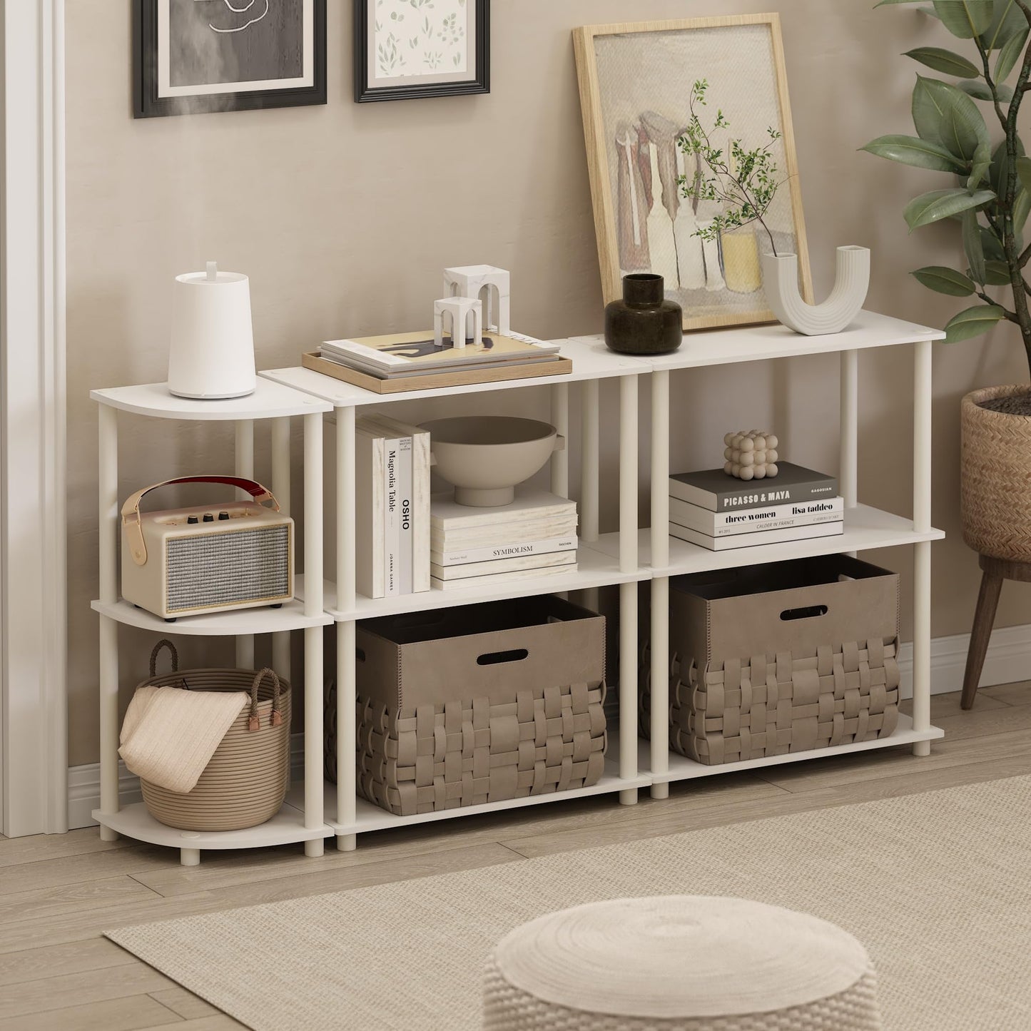 Furinno Turn-N-Tube Corner Shelf, 3-Tier Corner Bookshelf, Display Storage Shelves with Open