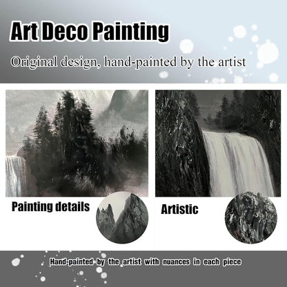 Hand Painted Mountains Painting for Living Room - Waterfall Canvas Wall Art for Office - Large Framed Wall Art Bedroom Size 29" x 59"