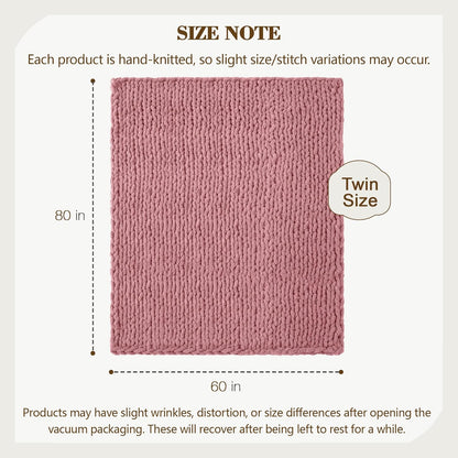 Carriediosa Chunky Knit Throw Blanket 60" X 80" Twin, 100% Hand Made Large Chenille Loop Yarn Soft Fluffy Throws for Couch Sofa Bed, Big Crochet Cozy Heavy Thick Cable Woven Blanket, Mauve